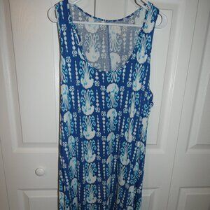 Lilly Pulitzer Melle Trapeze Tank Dress Indigo Get in Line EUC Size XL